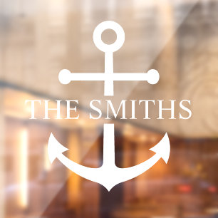 Autocollant Pour Fenêtre Ancre bleue marine Nom de famille personnalisé