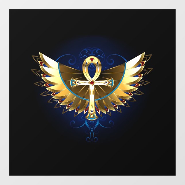 Autocollant Pour Fenêtre Ankh or avec ailes (Feuille)