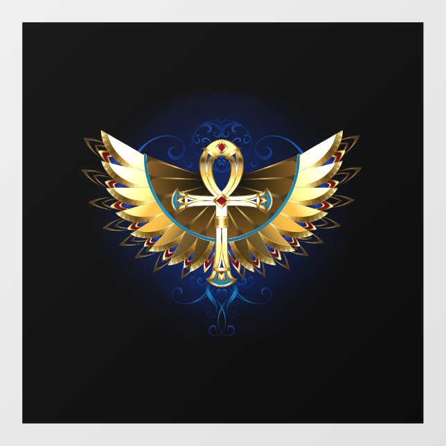 Autocollant Pour Fenêtre Ankh or avec ailes (Feuille)