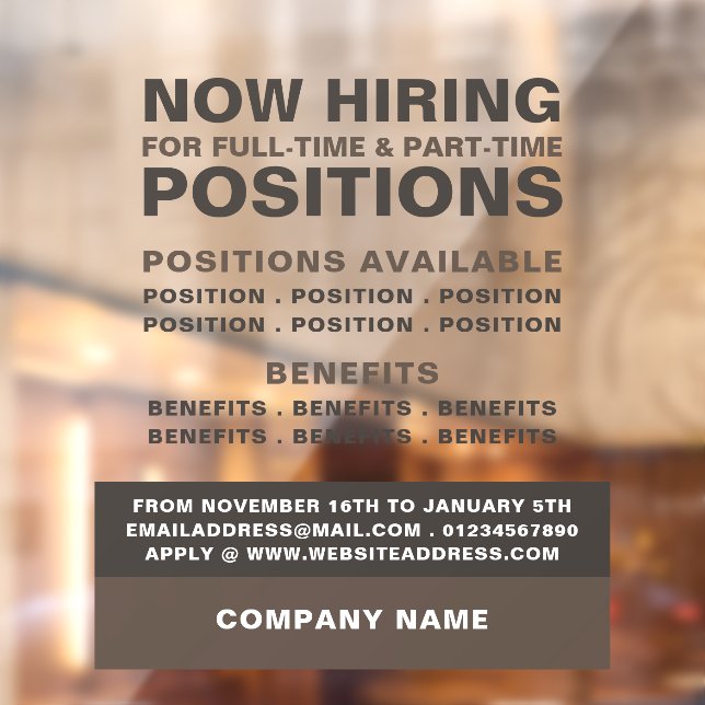 Autocollant Pour Fenêtre Annonce de recrutement pour emploi audacieux (Feuille 2)