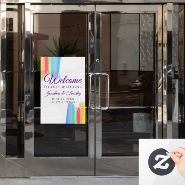 Autocollant Pour Fenêtre Aquarelle arc-en-ciel élégante Bienvenue à notre M (Porte de bureau)
