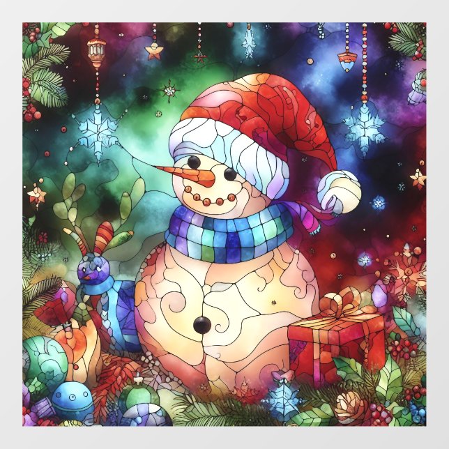 Autocollant Pour Fenêtre Aquarelle de Noël Vitrage de verre tendu Clou (Feuille)