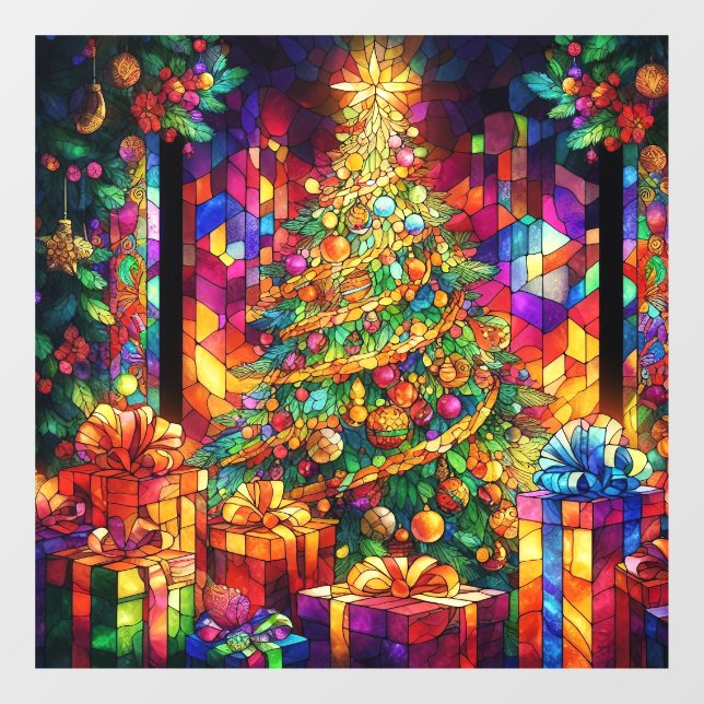 Autocollant Pour Fenêtre Aquarelle de Noël Vitrage de verre tendu Clou (Feuille)