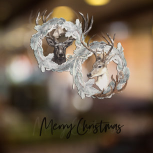 Autocollant Pour Fenêtre Aquarelle d'hiver Deer Wreath Noël
