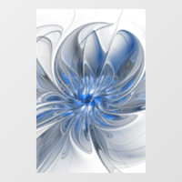 Aquarelle gris bleu Abstrait Fractal Art Flower