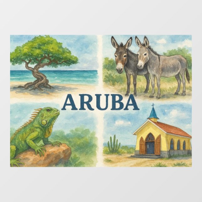 Autocollant Pour Fenêtre Aquarelle multivue d'Aruba (Feuille)