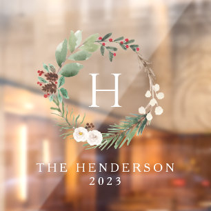 Autocollant Pour Fenêtre Aquarelle Noël Werath Family Monogramme