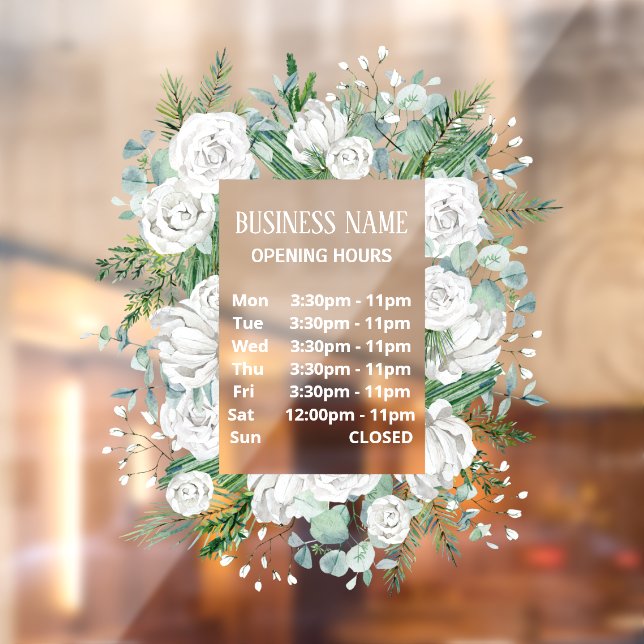 Autocollant Pour Fenêtre aquarelle pastel bleu fleuri couronne heures d'ouv (Feuille 2)