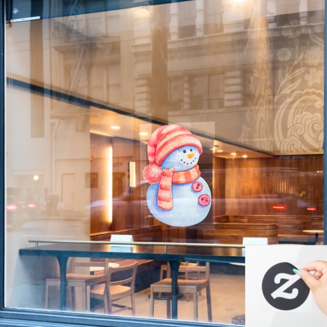 Autocollant Pour Fenêtre Aquarelle peinte hiver Snowman Business (Fenêtre de café)