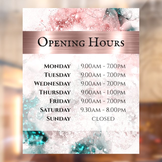 Autocollant Pour Fenêtre Aquarelle rose Turquoise Heures d'ouverture Clôtur (Feuille 2)