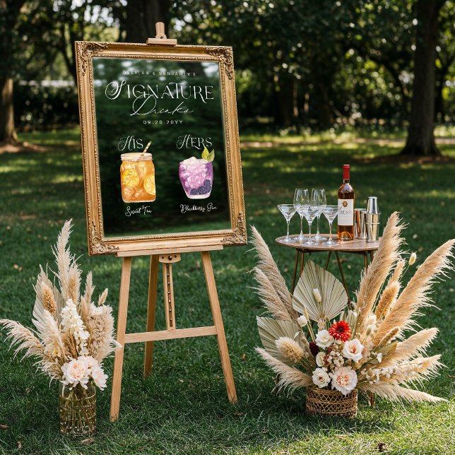 Autocollant Pour Fenêtre Aquarelle Signature Boisson Mariage Barre Signal C (Watercolor Signature Drink Wedding Bar Sign Cling)