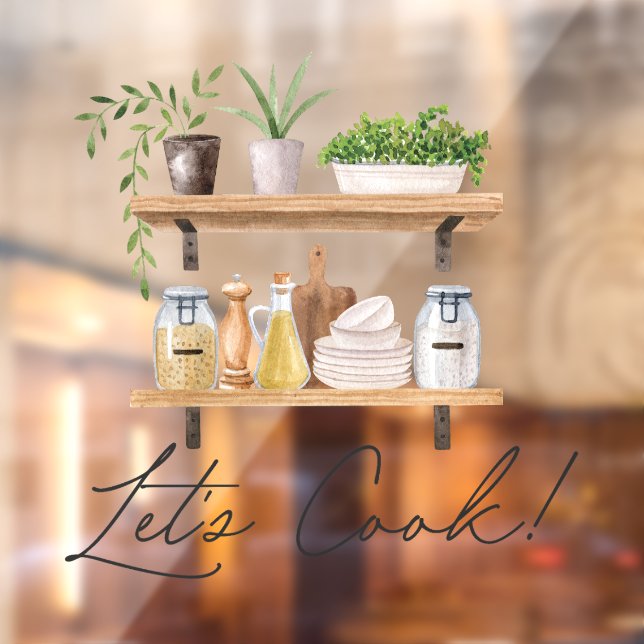 Autocollant Pour Fenêtre Aquarelle Ustensiles de cuisine et Citation de la  (Feuille 2)