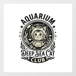 Autocollant Pour Fenêtre Aquarium Chat de mer profond Graphique de chat drô