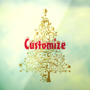 Autocollant Pour Fenêtre Arbre de Noël en or Fantaisie Thunder_Cove