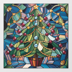 Autocollant Pour Fenêtre Arbre de Noël en verre coloré de style Tiffany