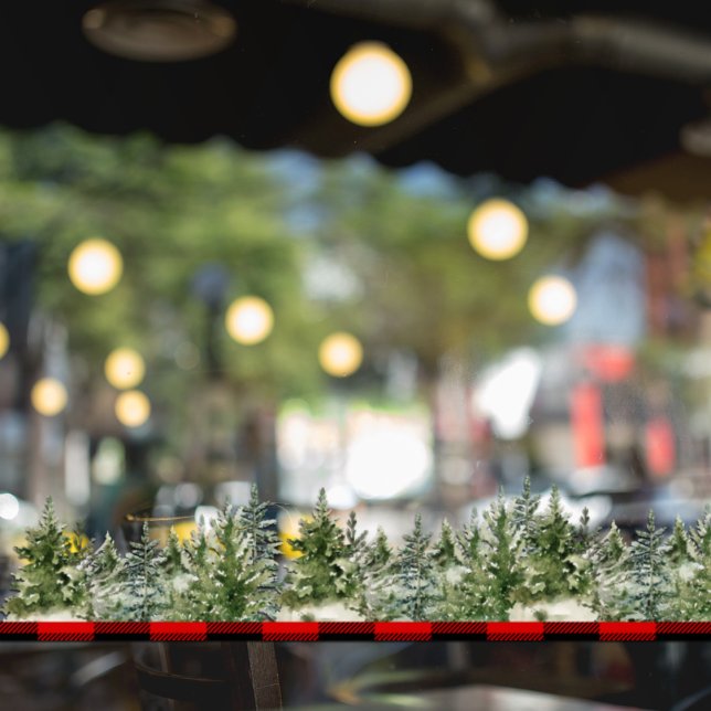 Autocollant Pour Fenêtre Arbre de pin vert aquarelle & carreaux de buffle r (Créateur téléchargé)