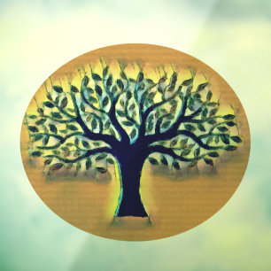 Autocollant Pour Fenêtre Arbre face jaune paysage aquarelle