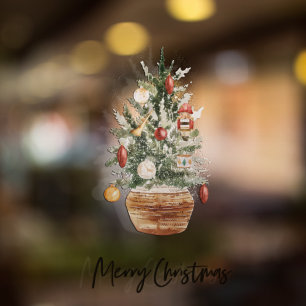 Autocollant Pour Fenêtre Arbre vert de Noël   Joyeux Noël
