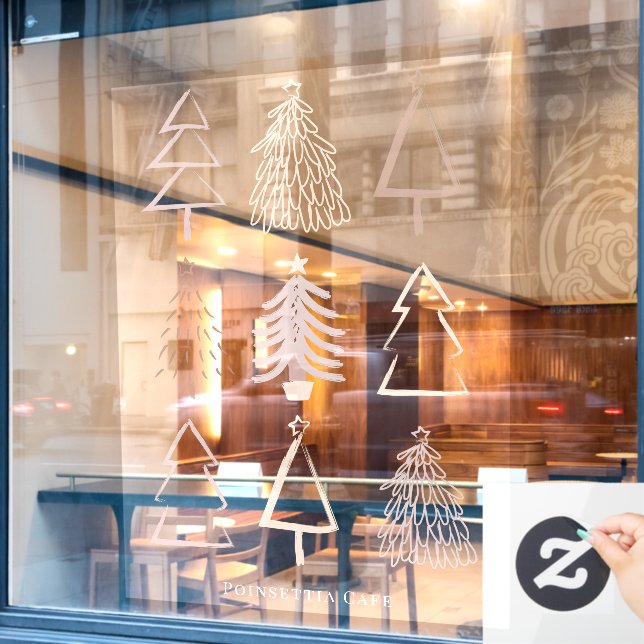 Autocollant Pour Fenêtre Arbres de Noël Boho Décalcomanie Rose Poussiéreux  (Fenêtre de café)