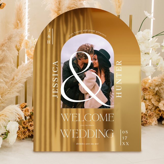 Autocollant Pour Fenêtre Arc de Boho moderne photo mariage blanc accueil (Modern boho arch photo wedding white welcome window cling)