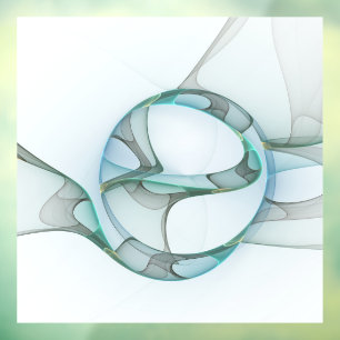 Autocollant Pour Fenêtre Art Abstrait moderne Fractal Bleu Turquoise Gris