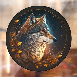 Autocollant Pour Fenêtre Art animalier sauvage Loup de forêt ciel nocturne