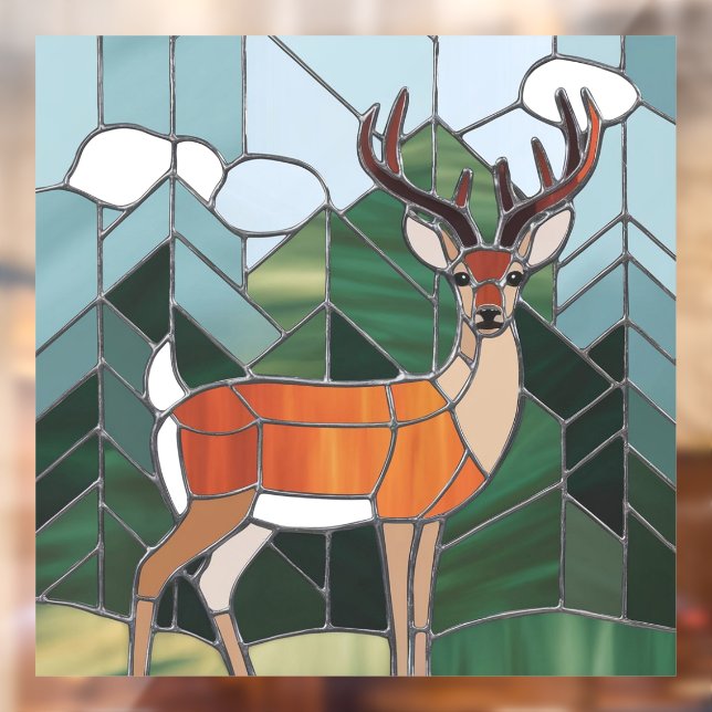 Autocollant Pour Fenêtre Art En Verre Tiré, Style Verre Tiré Art Cerf (Feuille 2)