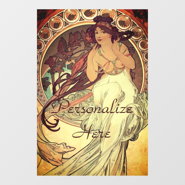 Autocollant Pour Fenêtre Art nouveau Alphonse Mucha élégant muse de musique (Feuille)
