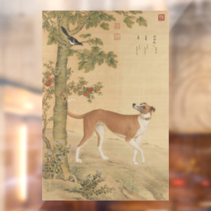 Autocollant Pour Fenêtre Art vintage du lévrier chinois et de l'oiseau