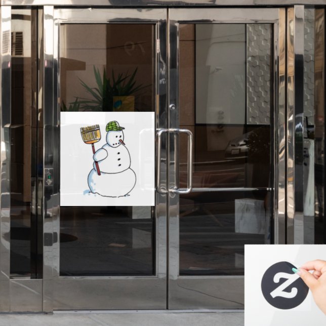 Autocollant Pour Fenêtre Attachement de fenêtre de Broom Snowman (Porte de bureau)
