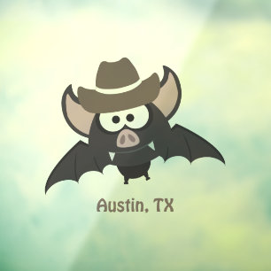 Autocollant Pour Fenêtre Austin Texas Cute Cartoon Cowboy Bat
