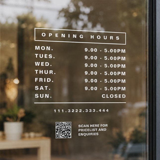 Autocollant Pour Fenêtre Autocollant de fenêtre des heures d'ouverture de l (Shop Opening Hours Window cling)