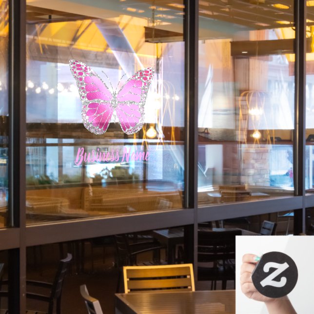 Autocollant pour fenêtre avec logo papillon rose c (Fenêtre du restaurant)