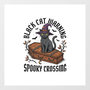 Autocollant Pour Fenêtre Avertissement Chat Noir Halloween Sorcière Vintage