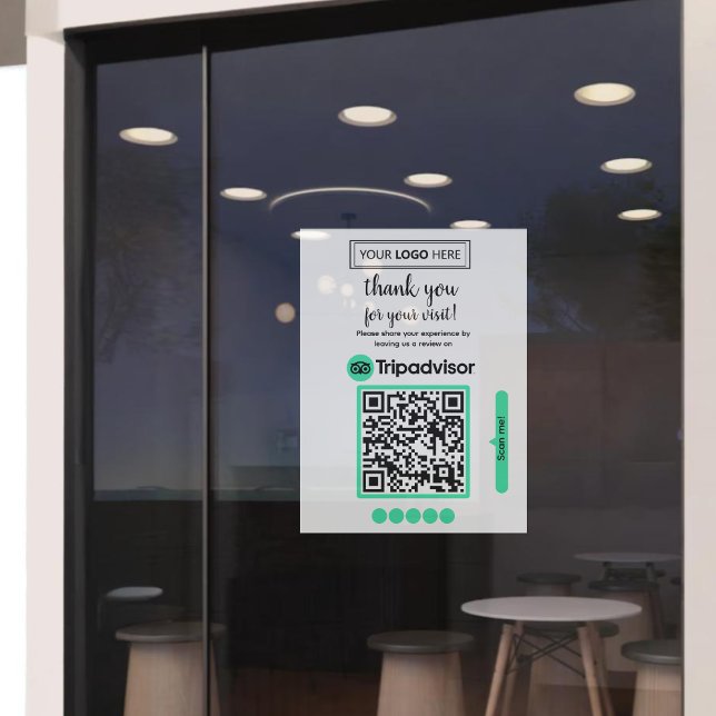 Autocollant Pour Fenêtre Avis TripAdvisor | Code QR du lien de révision d'e (TripAdvisor review request with logo and QR Code Window Cling, get more 5 star reviews from clients)