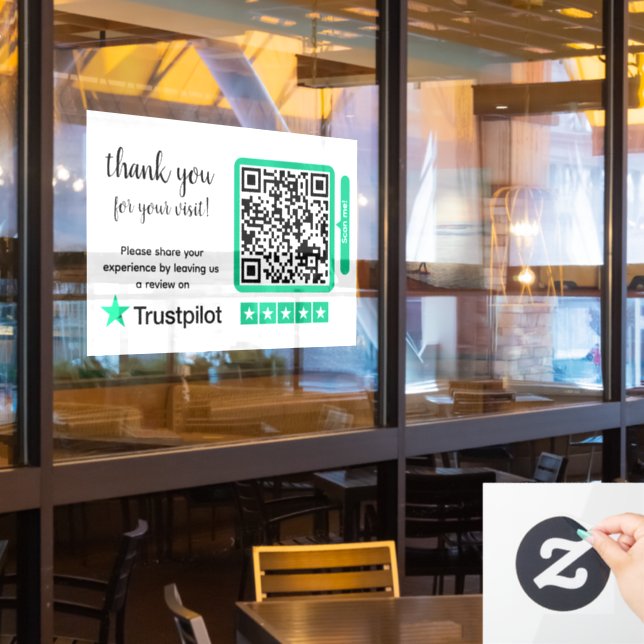 Autocollant Pour Fenêtre Avis Trustpilot | Code QR de lien de révision d'en (Fenêtre du restaurant)