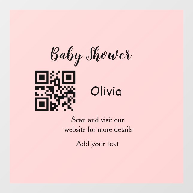 Autocollant Pour Fenêtre Baby shower rose simple q r code ajouter le texte  (Feuille)