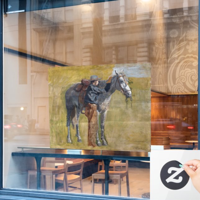 Autocollant Pour Fenêtre Badlands américains : Vieux West Cowboy avec cheva (Fenêtre de café)