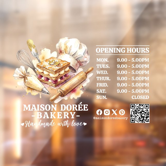 Autocollant Pour Fenêtre Bakery Pastry Chef Baking Catering Opening Hours (Feuille 2)
