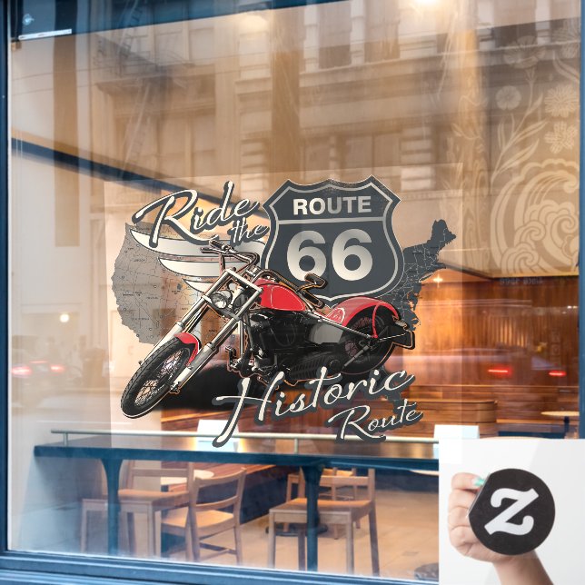 Autocollant Pour Fenêtre Balade à moto sur l'Historique Route 66, Commerce  (Fenêtre de café)