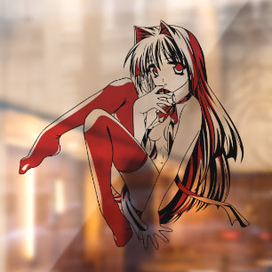 Autocollant Pour Fenêtre Bandes dessinées R & B, Anime de chat fille aux or