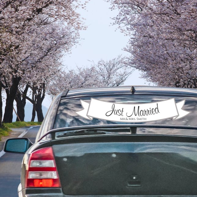Autocollant Pour Fenêtre Bannière de voiture mariée pour Mariage ou lune de (Just Married Car Wedding Sign Banner Custom)