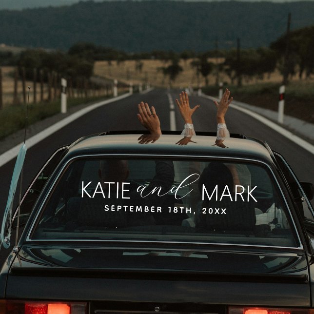 Autocollant Pour Fenêtre Bannière de voiture personnalisée Élégant Juste Ma (Custom Elegant Just Married Car Wedding Banner Window Cling)