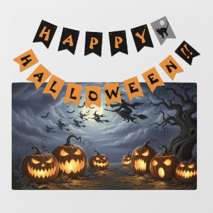 Autocollant Pour Fenêtre Bannière Joyeux Halloween, Sorcières, Citrouilles