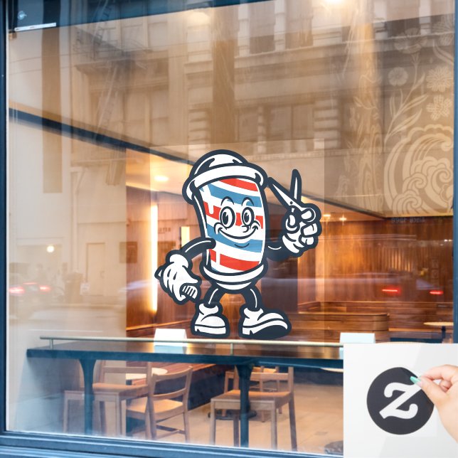 Autocollant Pour Fenêtre Barbershop Cartoon Barber Pole Character (Fenêtre de café)