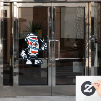 Autocollant Pour Fenêtre Barbershop Cartoon Barber Pole Character