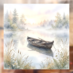 Autocollant Pour Fenêtre Bateau à rames aquarelle serein sur un lac brumeux