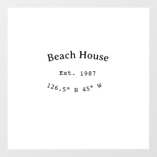 Autocollant Pour Fenêtre Beach house et. Date année coordonnées personnalis