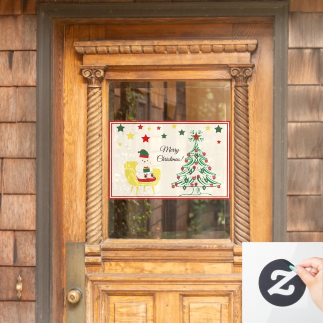 Autocollant Pour Fenêtre Bear blanche mignonne Joyeux Noël (Porte d'accueil)