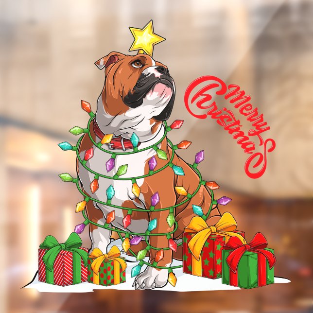 Autocollant Pour Fenêtre Beau Français Bulldog Joyeux cadeaux de Noël (Feuille 2)